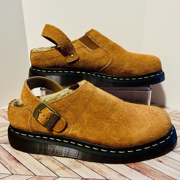 Dr. Martens Shoes - Dr‎ Martens Isham Faux Shearling Suede Slingback Mule M 9 L 10 Pecan Brown Hairy